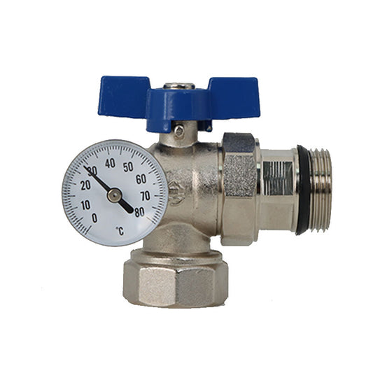 Angled Brass Ball Valve with Thermometer DN25