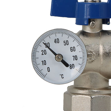 Angled Brass Ball Valve with Thermometer DN25