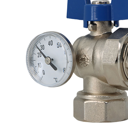 Angled Brass Ball Valve with Thermometer DN25