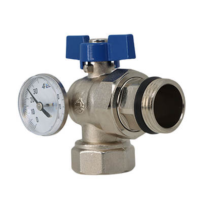 Angled Brass Ball Valve with Thermometer DN25